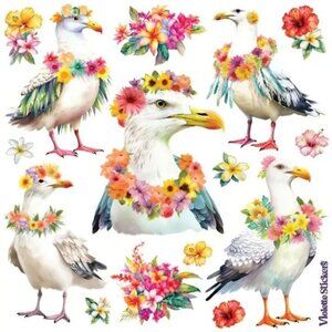 3 for $10 - Violette Stickers - Seagulls with Leis‎ - 1 Sticker Sheet